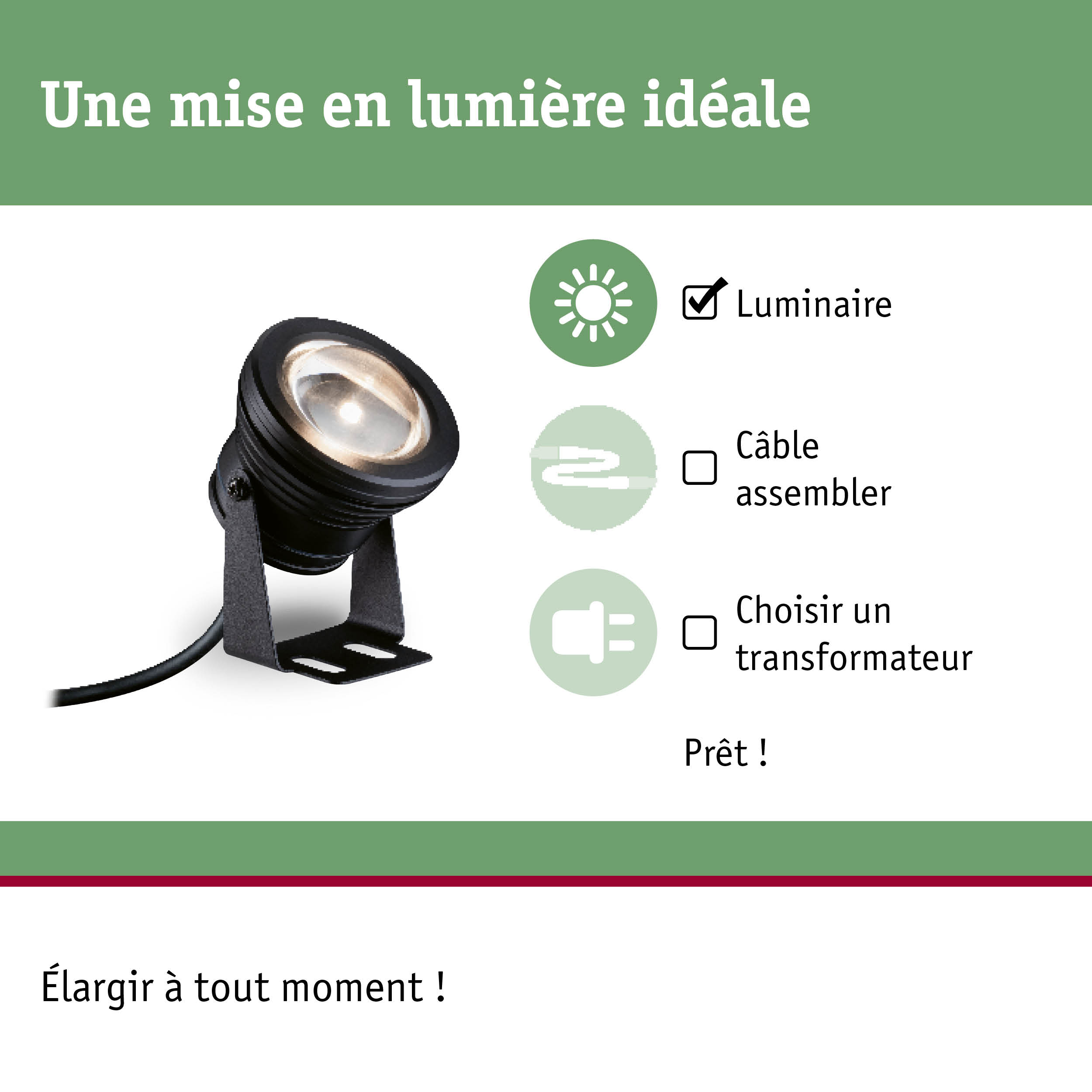 Projecteur LED extérieur noir avec support et câble pour éclairage de jardin et extérieur