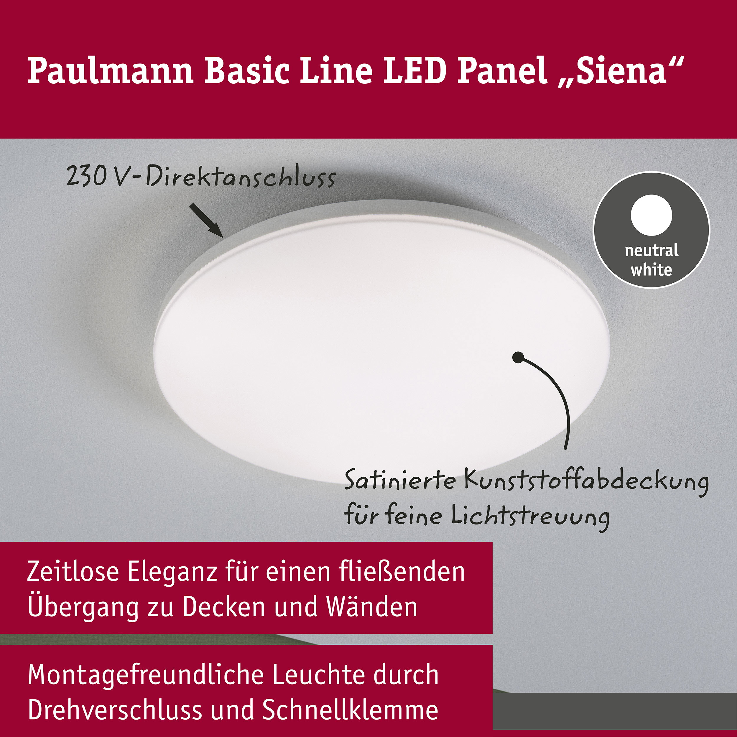 LED Deckenleuchte Siena 4000K 360mm 1900lm 230V 22W