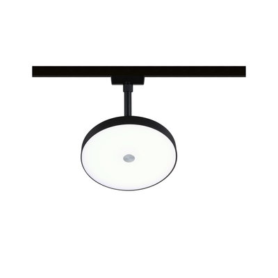 Round LED ceiling light with black metal frame and white diffuser for modern indoor lighting