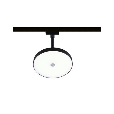 Rund LED-loftlampe med sort metalramme og hvid diffusor til moderne indendørs belysning