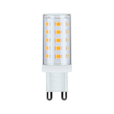 Compact G9 LED bulb with clear casing and warm white LEDs for energy-efficient lighting