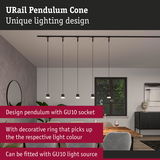URail Pendulum Cone black pendant lights with GU10 socket above dining table in modern dining room