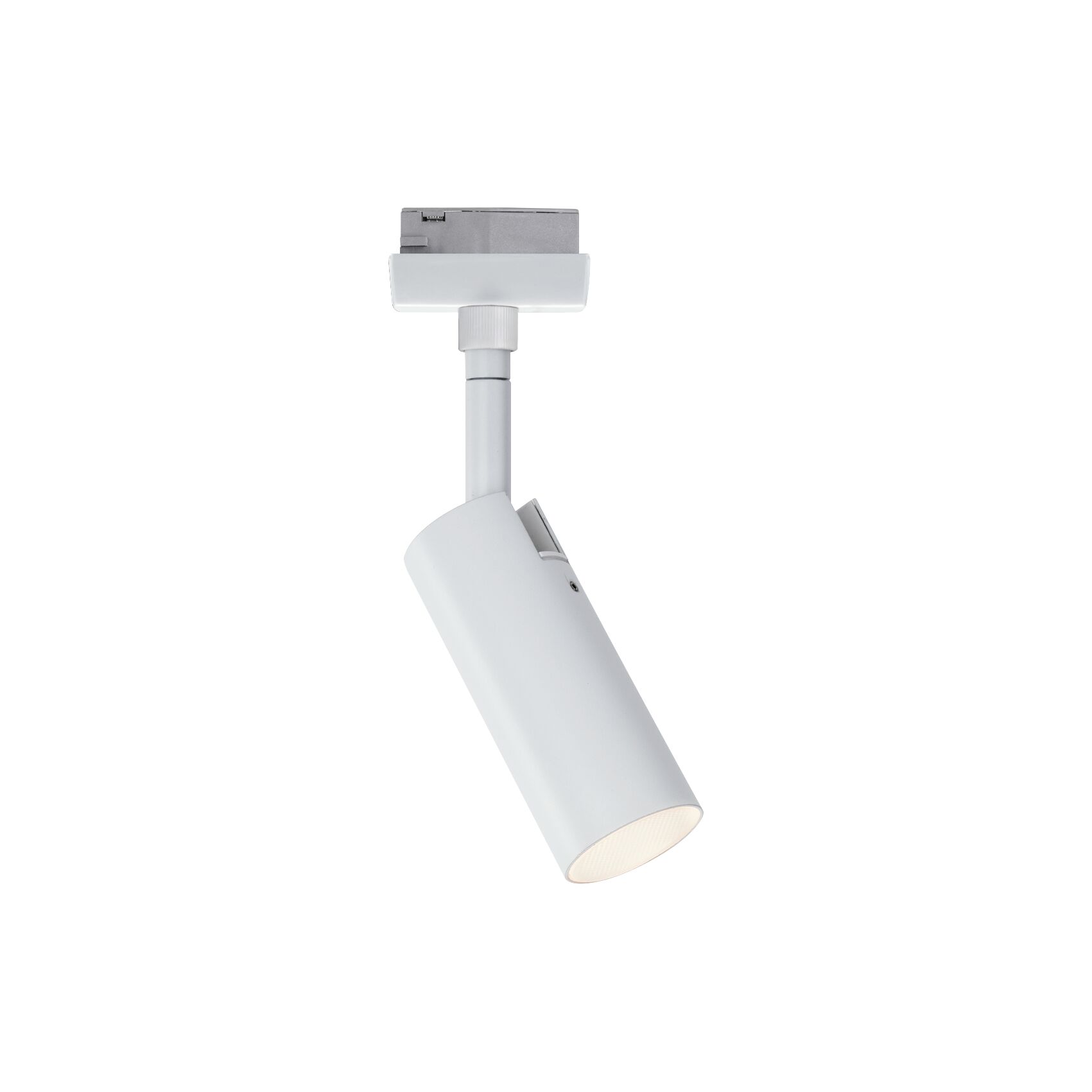 Modern white metal LED spotlight for track systems, energy-efficient indoor lighting