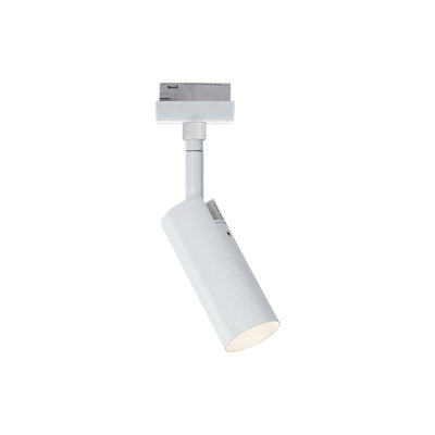 Moderner weißer LED-Strahler aus Metall für Schienensysteme, ideal für Akzentbeleuchtung.
