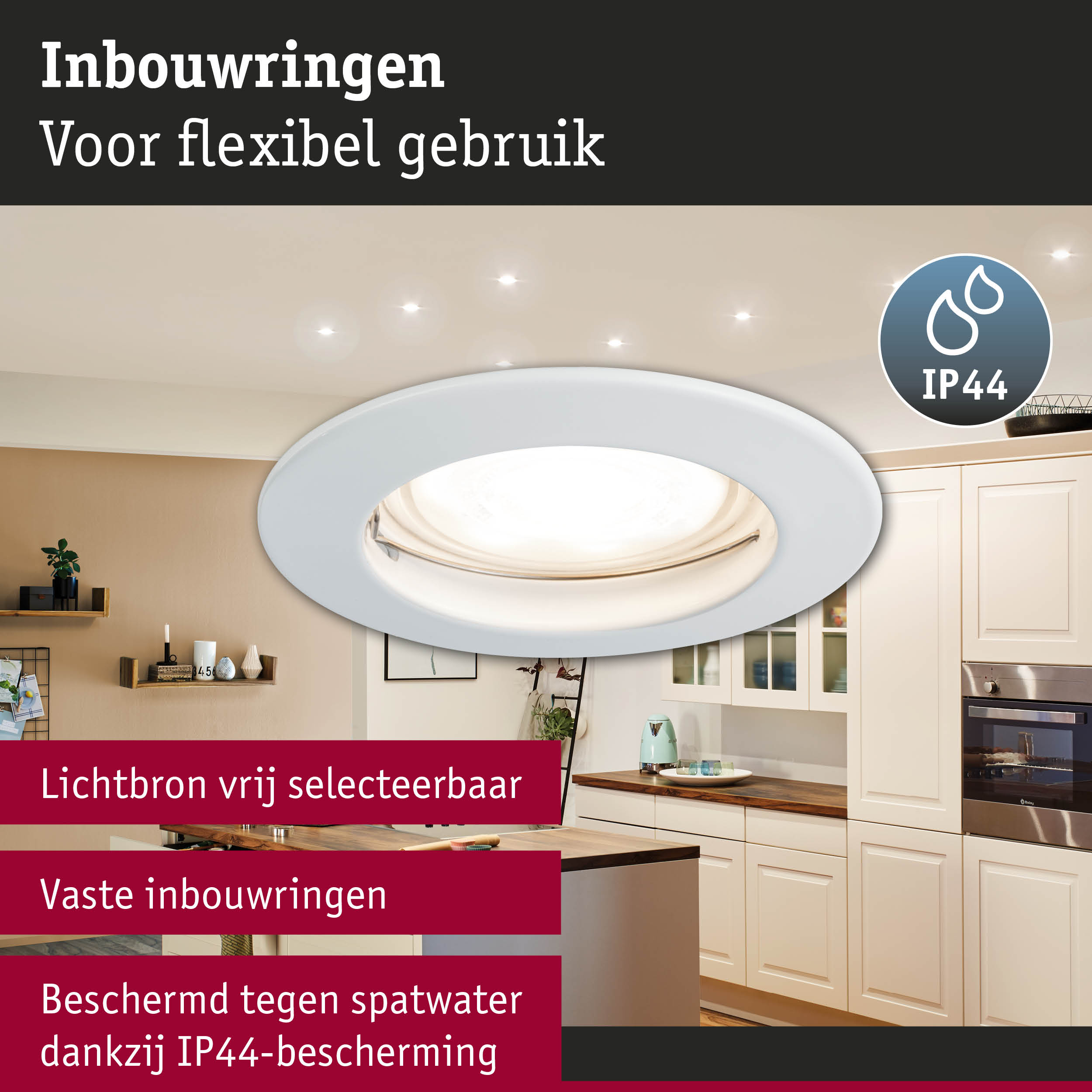 Premium LED-inbouwlamp IP44 rond 79mm GU10 max. 50W 230V dimbaar Wit