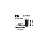 Black recessed light with 50 mm diameter and 82 mm height, 230 V power cable 500 mm long