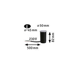 Schwarze Einbauleuchte mit 50 mm Durchmesser und 82 mm Höhe, 230 V Anschlusskabel 500 mm lang