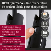Spot URail Tubo noir avec température de couleur réglable et gradation en trois niveaux avec mémoire.