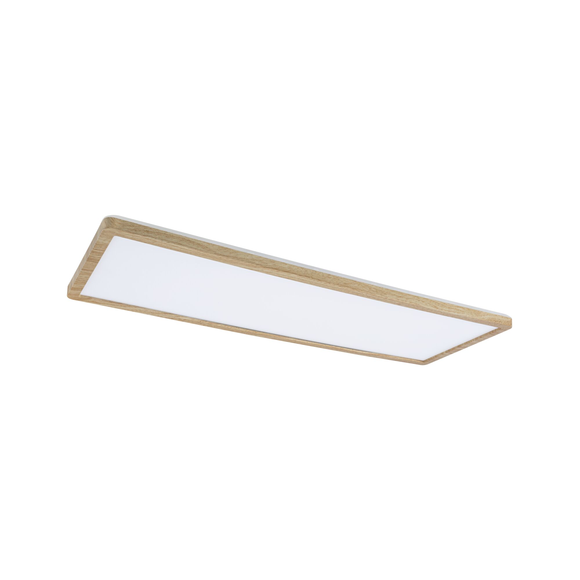 Rechthoekige plafondlamp met houten frame en witte diffuser voor moderne verlichting