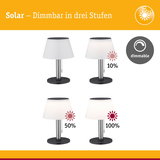 Solar Tischlampe aus Metall und Kunststoff in Schwarz und Weiß, dimmbar in drei Stufen für Innenbeleuchtung