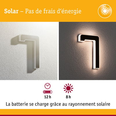 Applique murale solaire blanche et noire avec éclairage LED et autonomie de 12 heures