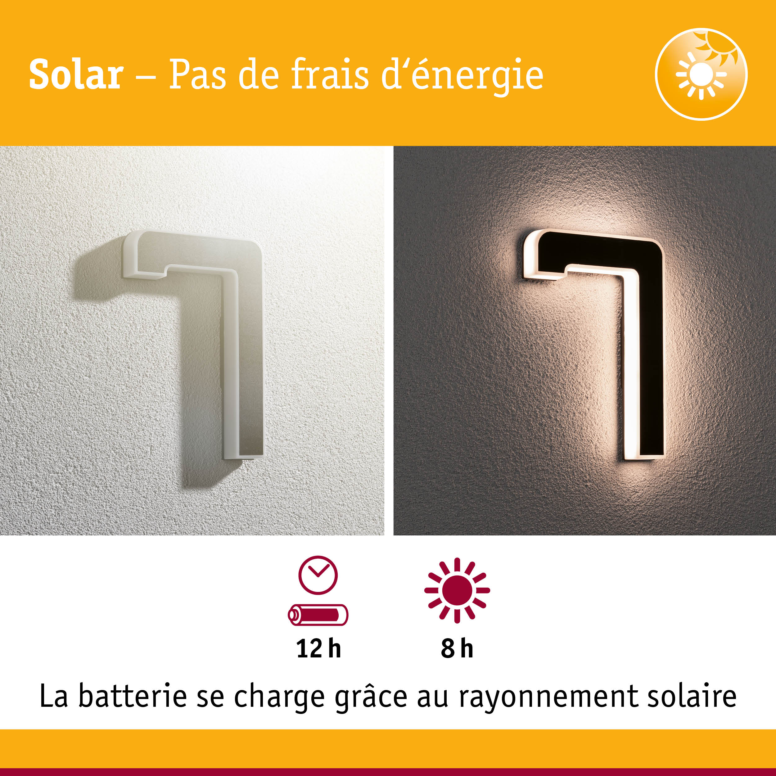 Applique murale solaire blanche et noire avec autonomie de 12 heures et charge solaire de 8 heures pour économie d'énergie
