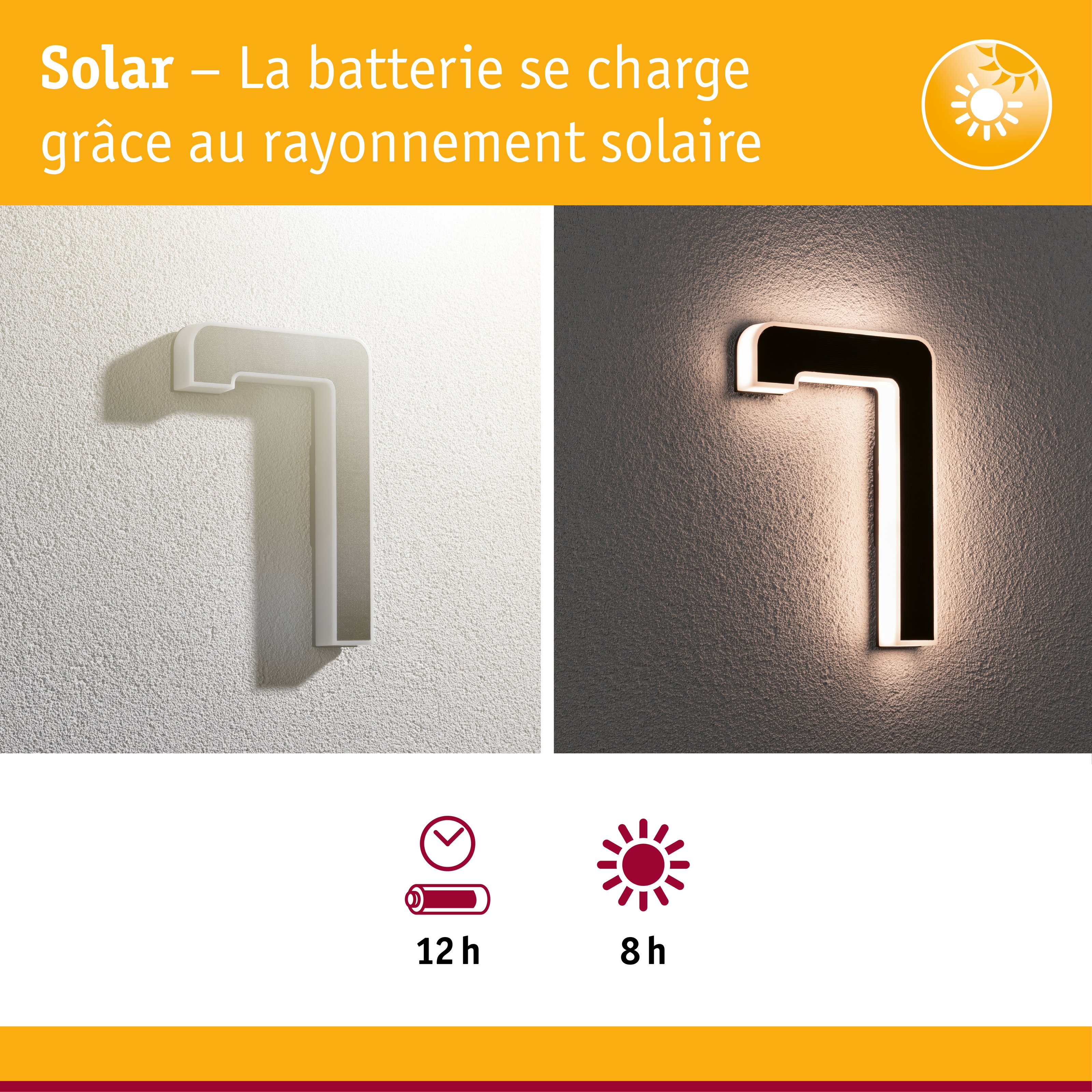 Applique murale solaire blanche et noire avec autonomie de 12 heures et charge solaire de 8 heures pour économie d'énergie