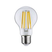 Klassische LED-Glühbirne mit transparentem Glas und gelben Filamenten für energiesparende Beleuchtung