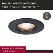Spot encastré noir avec anneau élastique discret et indice IP23, ampoule LED facile à changer