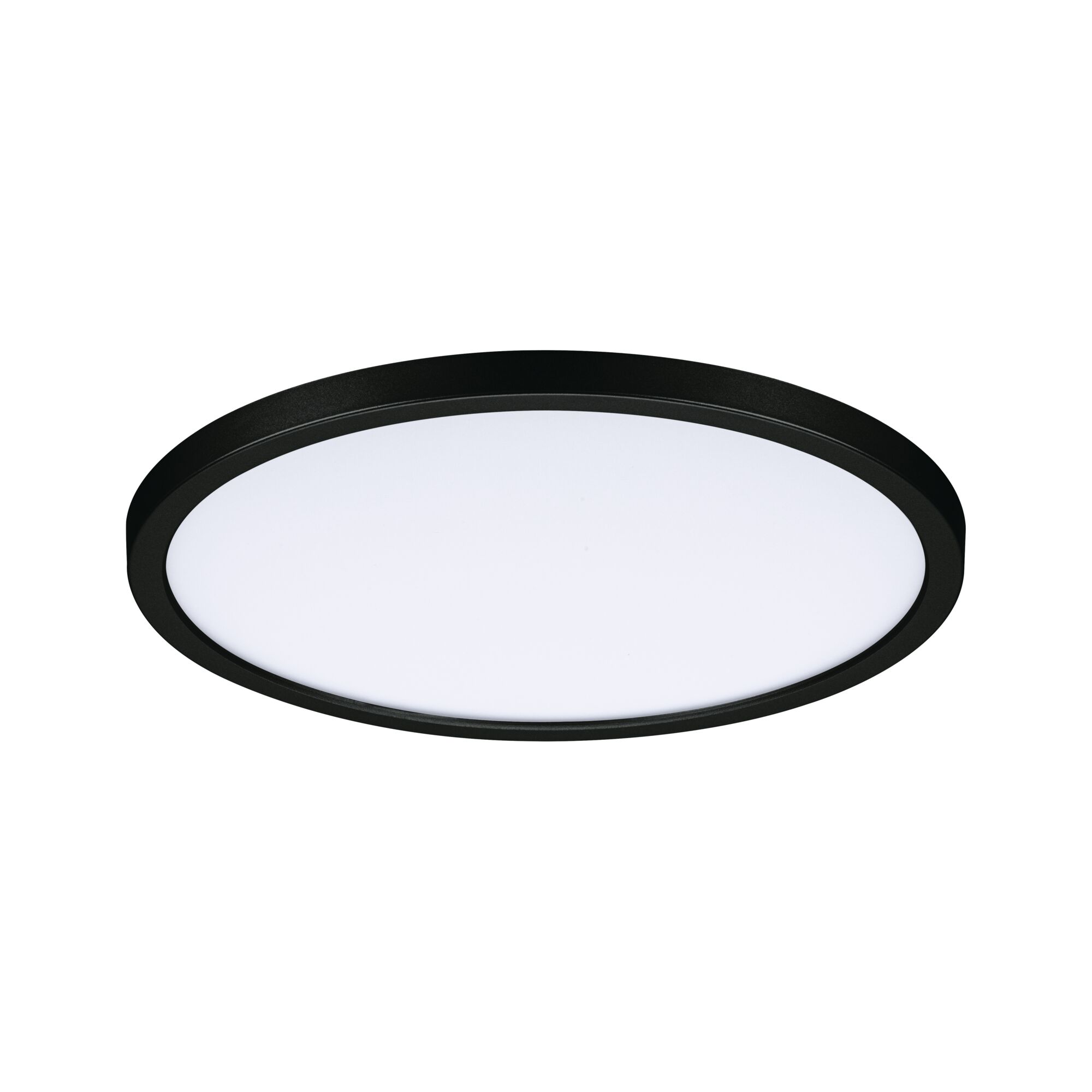 Round LED ceiling light with black frame and white diffuser for modern room lighting