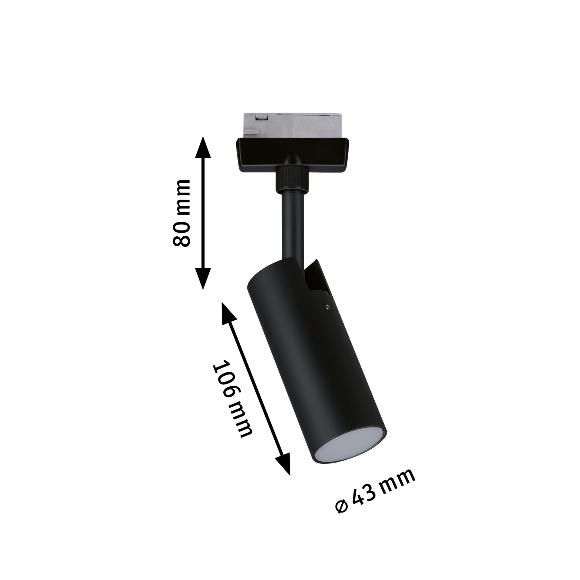 Zwarte metalen LED-spot van 106 mm lang en 43 mm diameter voor moderne verlichting