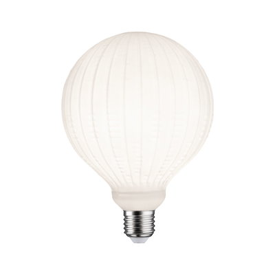 Round LED bulb with white textured glass and E27 base for decorative lighting solutions