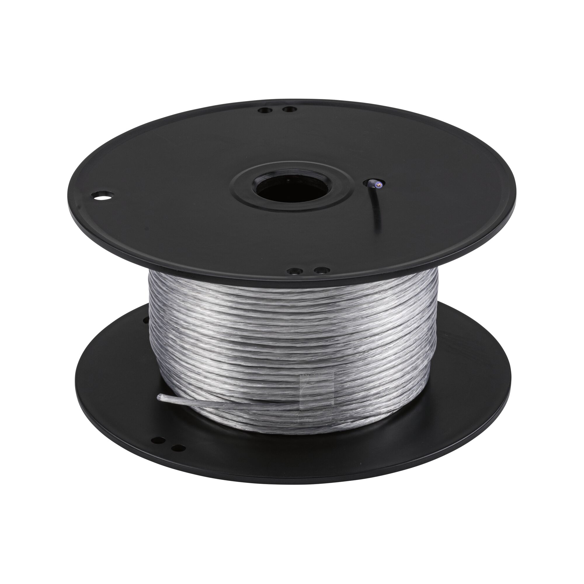 Bobine de câble transparent sur rouleau plastique noir pour installations électriques
