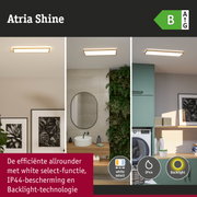 Atria Shine LED-plafondlamp met houten frame in wit, IP44 bescherming en backlight-technologie
