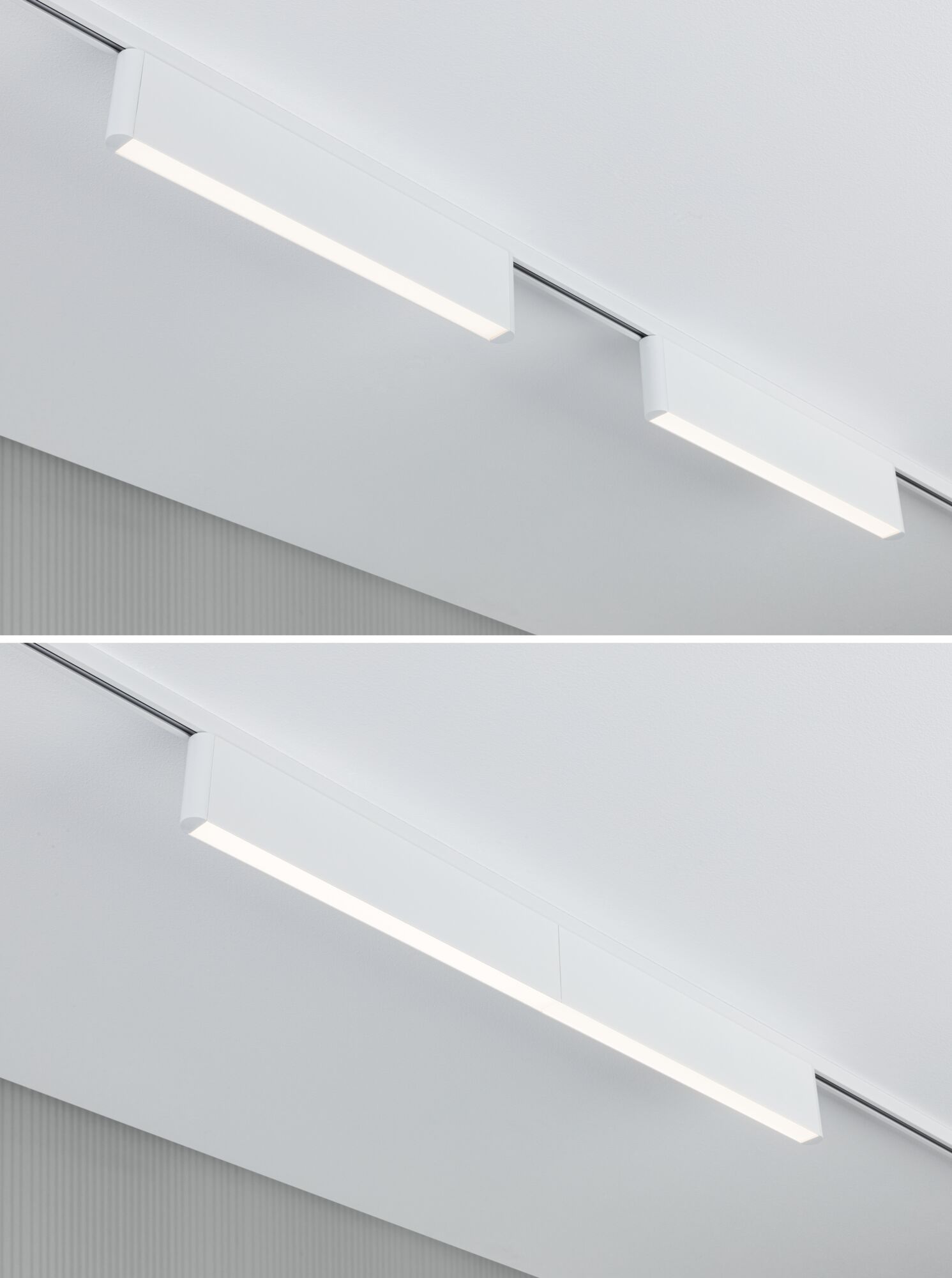 Modern white metal LED track light with warm white illumination for indoor use