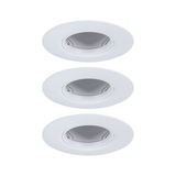 Three white plastic recessed spotlights with adjustable inserts for flexible LED lighting solutions