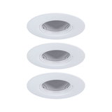 Three white plastic recessed spotlights with adjustable inserts for flexible LED lighting solutions