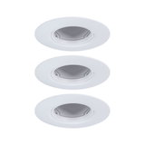 Three white plastic recessed spotlights with adjustable inserts for flexible LED lighting solutions