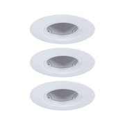 Three white plastic recessed spotlights with adjustable inserts for flexible LED lighting solutions