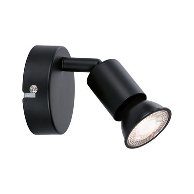 Black metal LED wall spotlight with adjustable head for focused lighting in interiors