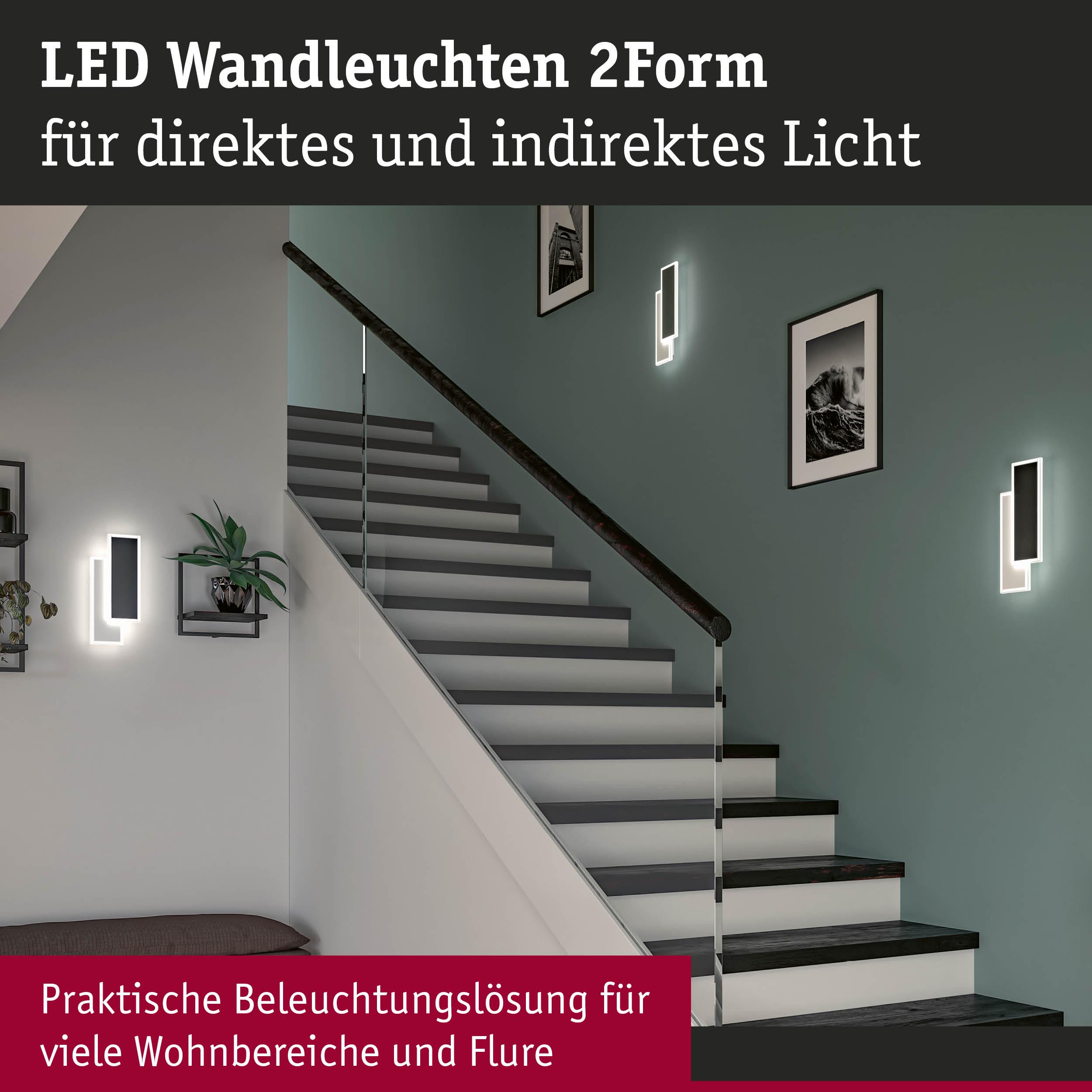 Moderne LED-Wandleuchten 2Form in Schwarz mit direktem und indirektem Licht an Treppenwand