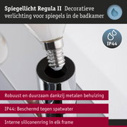 Spiegellicht Regula II met metalen behuizing en IP44 bescherming tegen spatwater voor badkamers