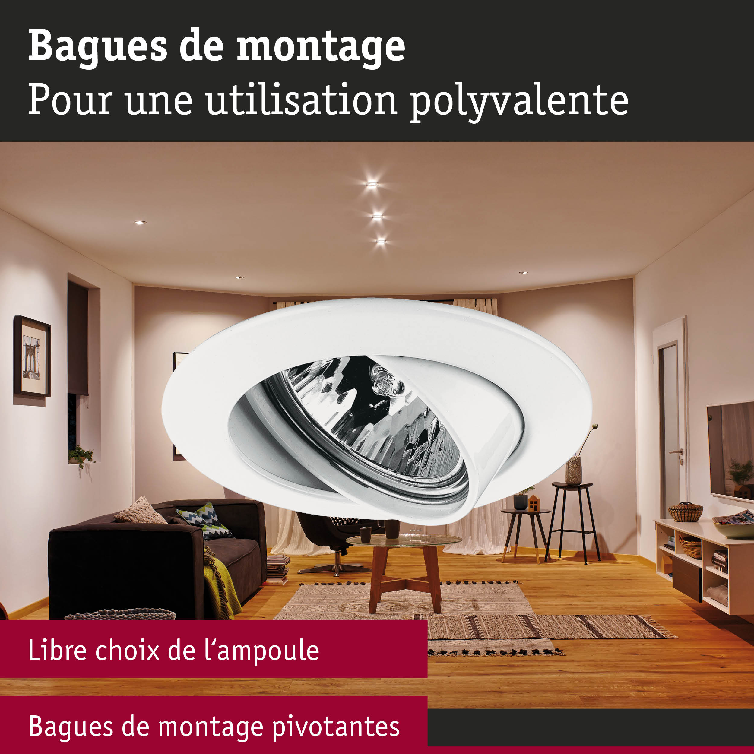 Premium Spot encastré orientable rond 83mm 30° GU5,3 max. 50W 230/12V gradable Blanc