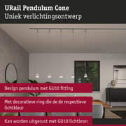 Moderne witte URail Cone pendel met GU10 fitting boven eettafel in woonkamer