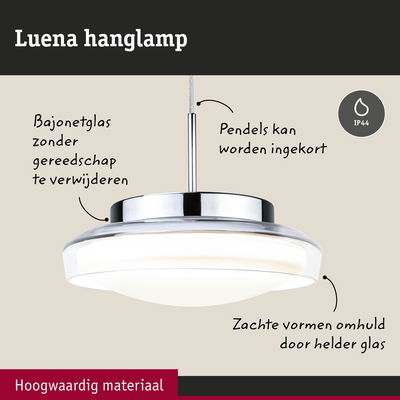 Luena hanglamp van helder glas en metaal met IP44 bescherming voor badkamerverlichting