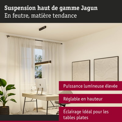 Suspension noire en feutre avec hauteur réglable, idéale pour bureau et salon moderne