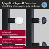 Zwarte Regula II spiegelverlichting met diverse E14 lampen voor decoratieve badkamerverlichting.
