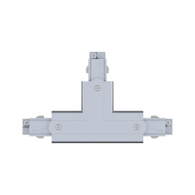Grauer T-förmiger Schienenverbinder aus Kunststoff für LED-Schienensysteme im Innenbereich