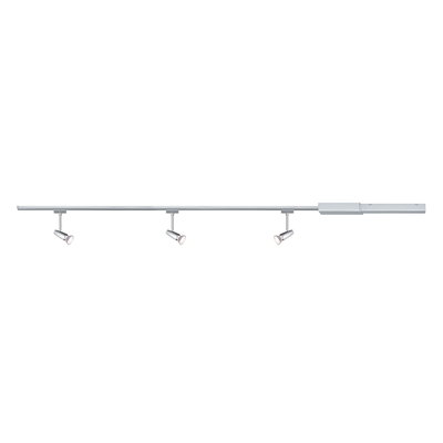 Three-light silver aluminium LED track for modern home lighting and interior design