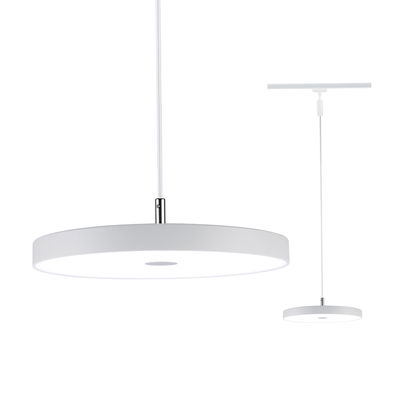 Ronde witte metalen LED-hanglamp met stoffen kabel voor moderne binnenverlichting