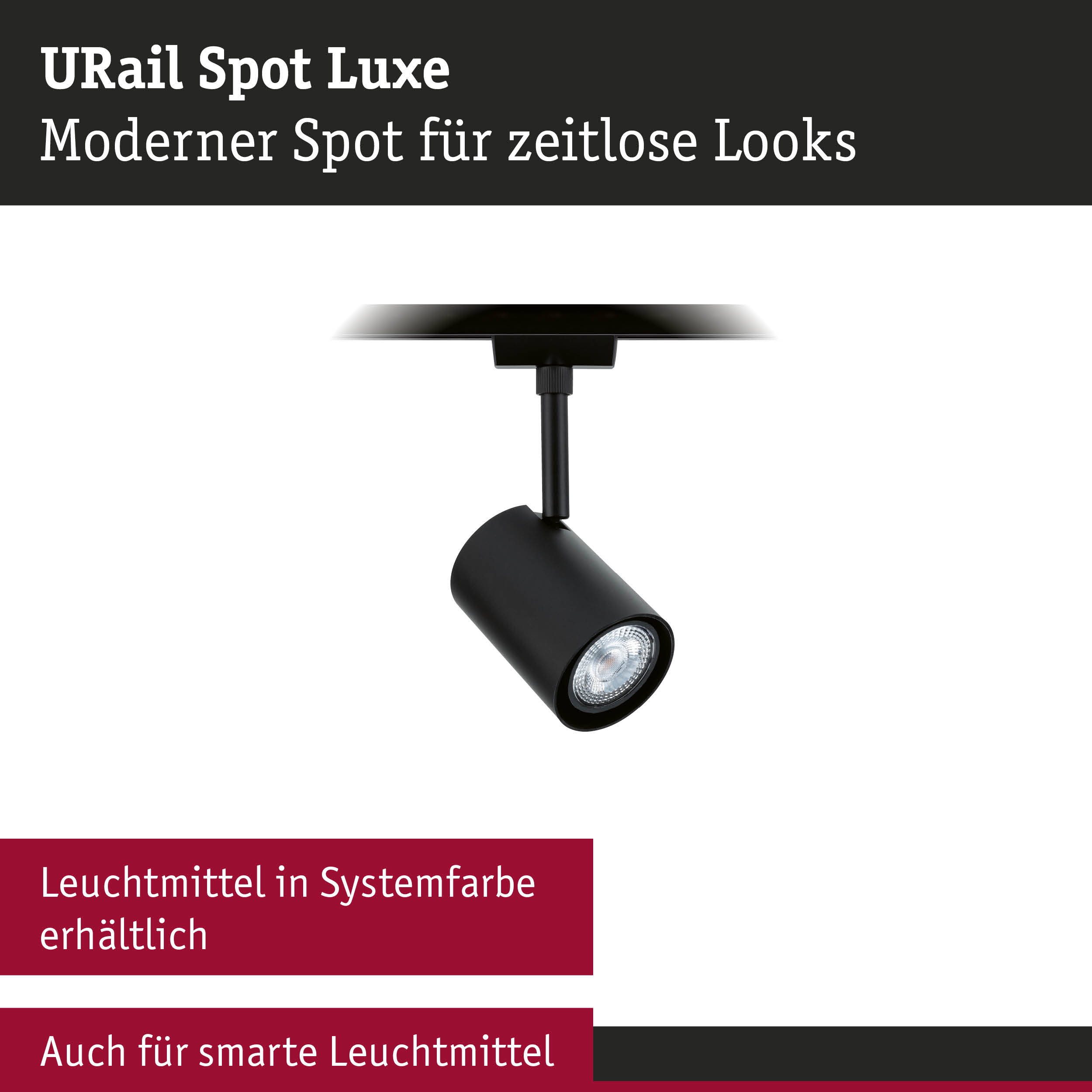Schwarzer URail Spot Luxe Strahler aus Metall für moderne LED Schienensysteme