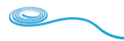 Blue and white flexible LED light strip coiled for decorative lighting and ambient room accents