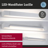 LED-Wandfluter Lucille aus weißem Aluminium mit schwenkbarer Blende und einstellbaren Licht-Effekten