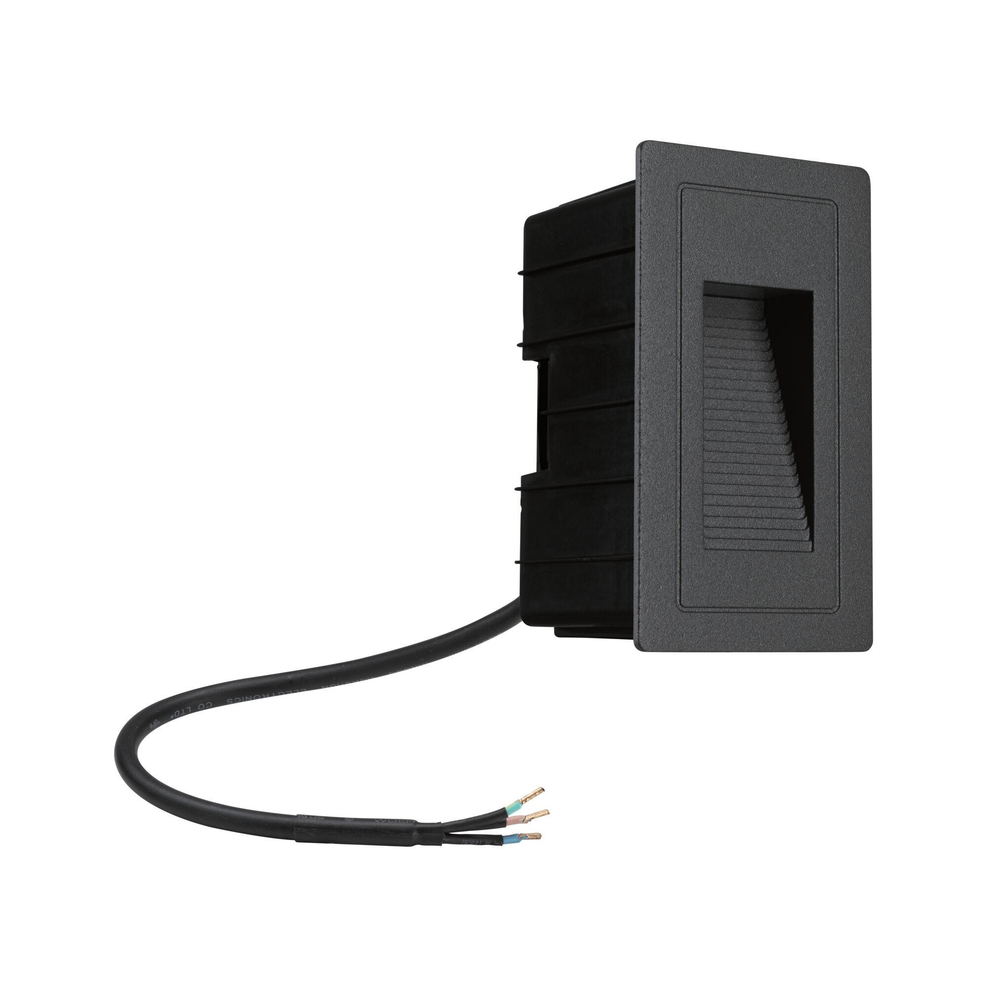 Zwarte inbouw LED-trapverlichting van kunststof met kabel en open bedrading voor installatie