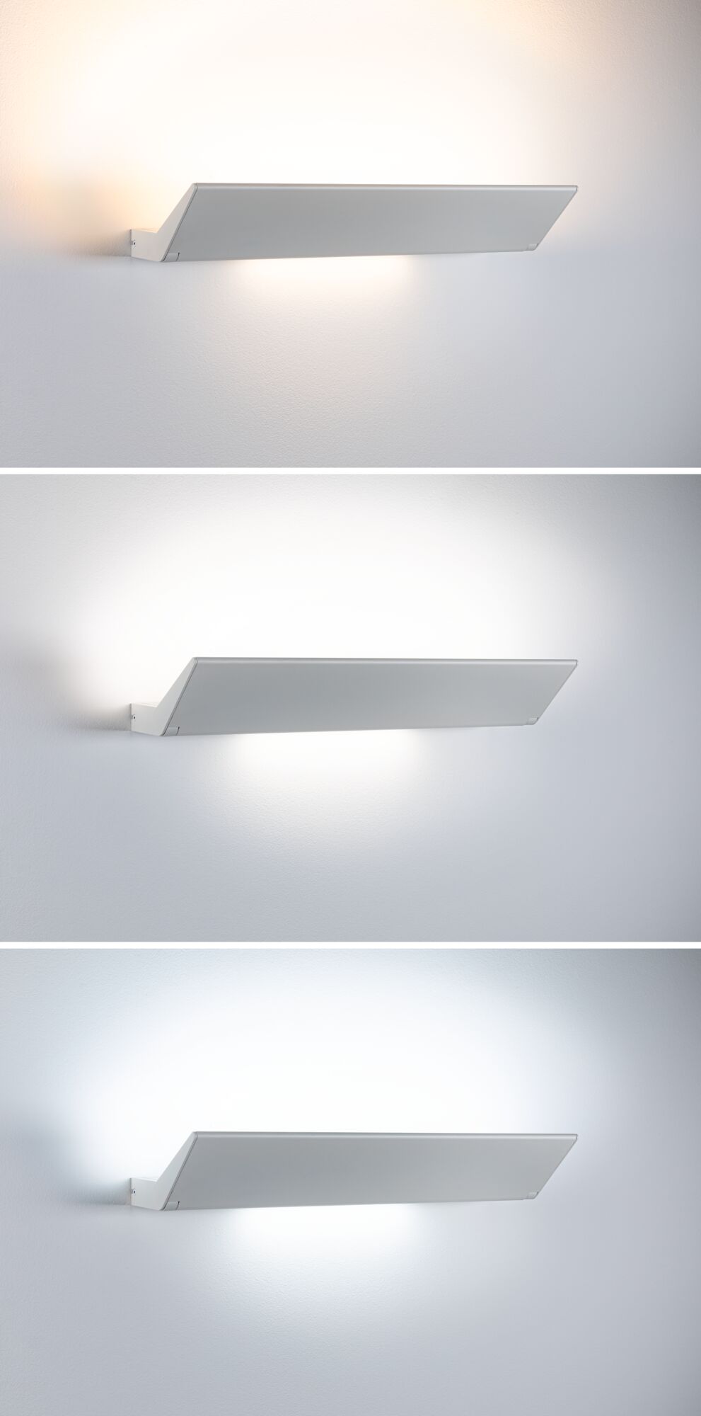 Moderne witte aluminium wandlamp met instelbare helderheid voor woonruimtes.