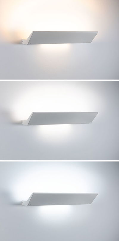 Moderne witte aluminium wandlamp met instelbare helderheid voor woonruimtes.