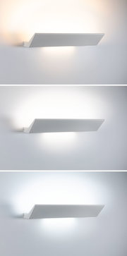 Modern white aluminum wall light with adjustable brightness for living spaces.