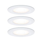 Drei weiße LED-Einbaustrahler aus Kunststoff mit warmweißem Licht für moderne Raumbeleuchtung