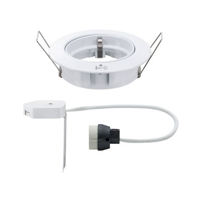 Witte kunststof inbouwspot houder met metalen veren en kabelconnector voor LED-verlichting