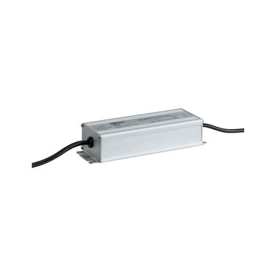 Silver aluminum LED driver with black cable, designed for LED lighting systems and power supply